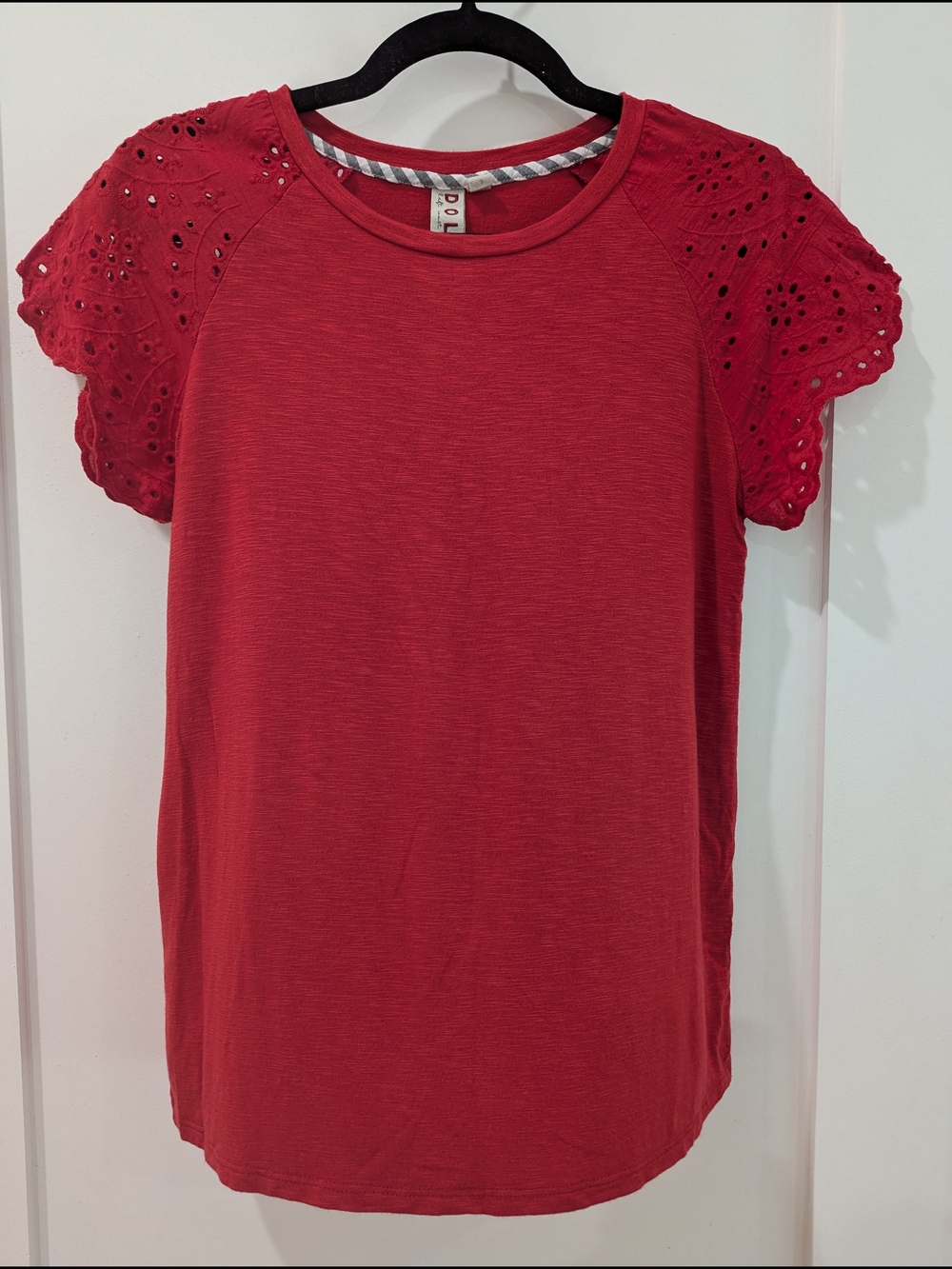 Dolan for Anthropologie Red Eyelet Sleeve Tee